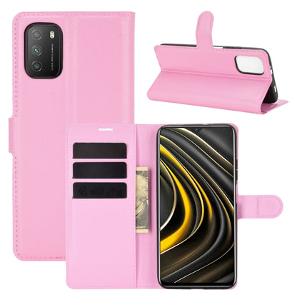 Pink litchi texture flip phone wallet case with stand, card slots, and magnetic cover.