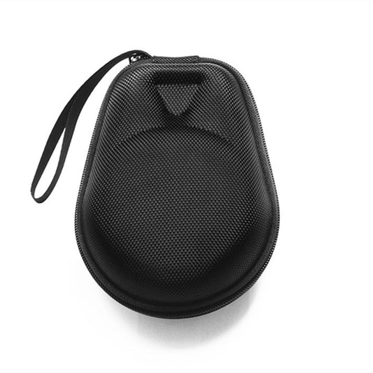 Black molded mesh Bluetooth speaker case with wrist strap and oval zipper top