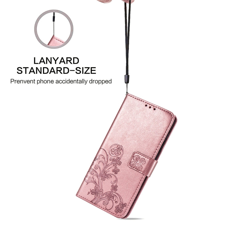 Rose gold leather phone case with lanyard and four-leaf clasp buckle