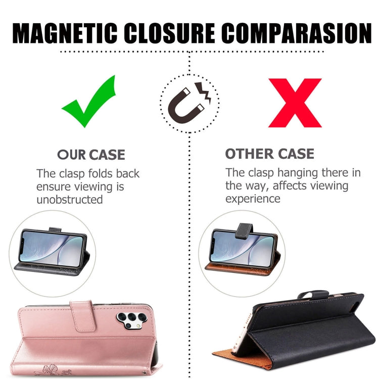 Rose gold leather phone wallet case showing magnetic clasp closure function