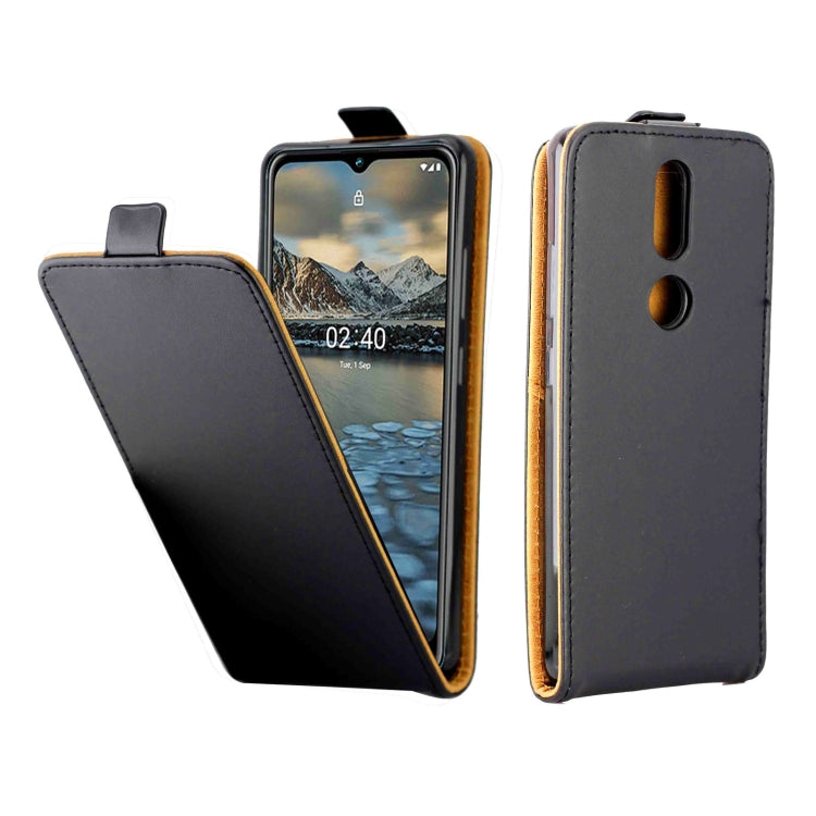 Vertical flip phone case with card slot, black faux leather TPU, side camera cutout