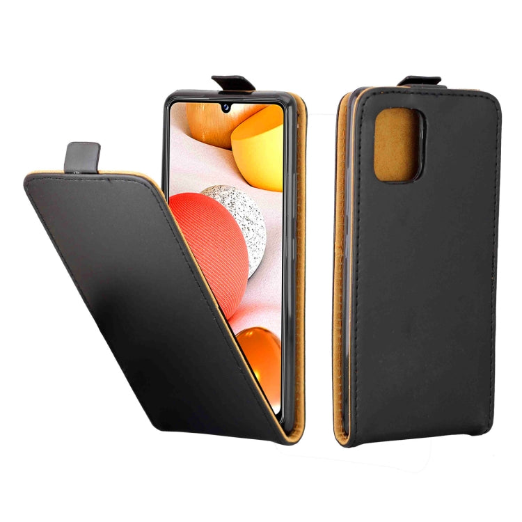 Black vertical flip phone case with card slot, opened front flap and rear camera cutout
