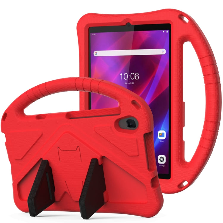 Red rugged protective tablet case shell with handle holder and front screen opening