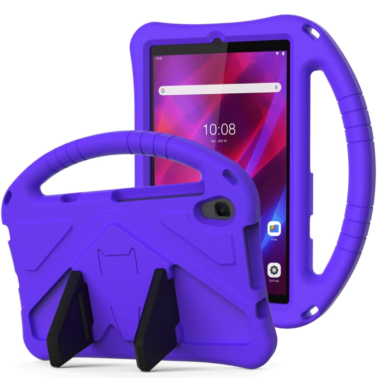 Purple rugged protective tablet case shell with handle holder and front screen opening