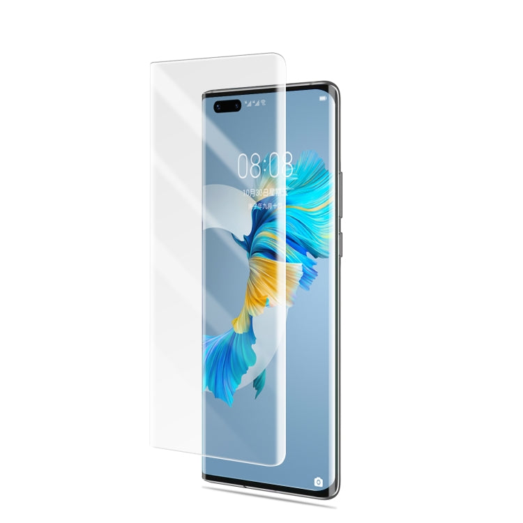 Clear full-screen tempered glass protector for Huawei Mate 40 Pro, aligned over display