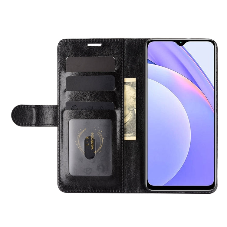Black flip wallet phone case with card slots and visible front viewing window for phone
