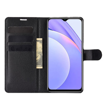 Black flip phone wallet case with screen opening and card slots on inside