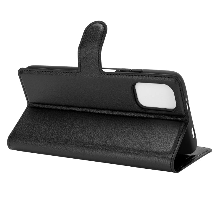 Black horizontal flip phone wallet case with card slots and fold-out stand