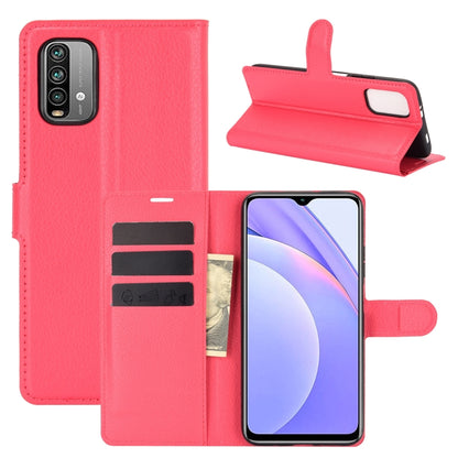 Pink-red horizontal flip phone wallet case with card slots and fold-out stand