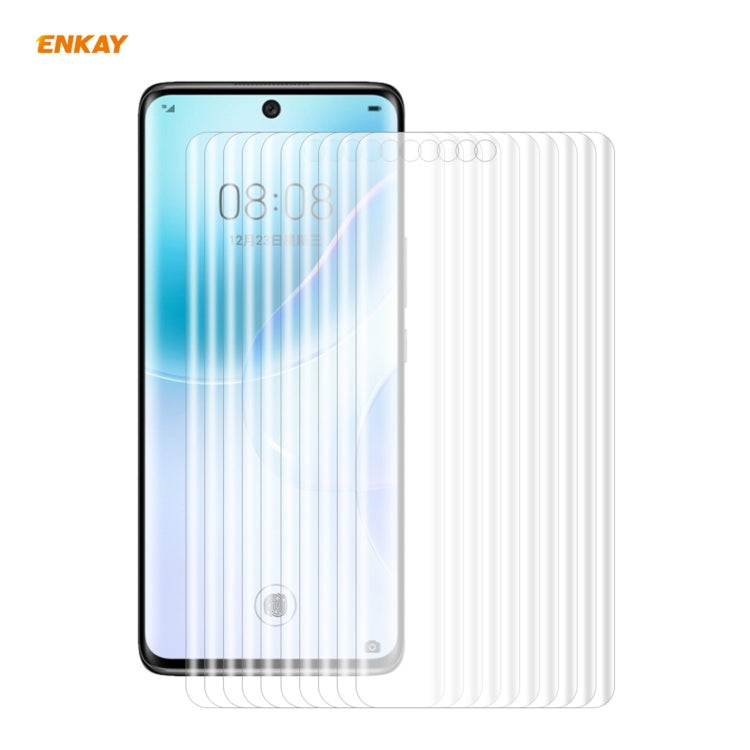 10-pack curved PET screen protectors showing multiple clear films for a blue phone