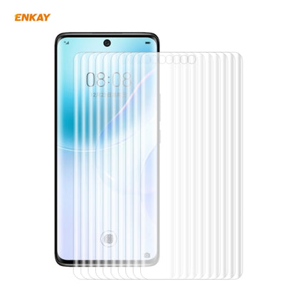 10-pack curved PET screen protectors showing multiple clear films for a blue phone