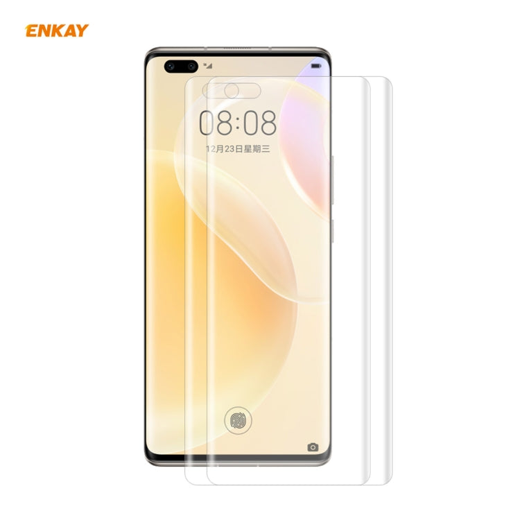 Curved PET screen protector film set applied on a smartphone display with clear overlay