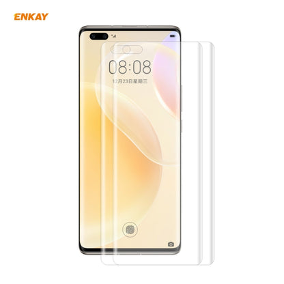 Curved PET screen protector film set applied on a smartphone display with clear overlay