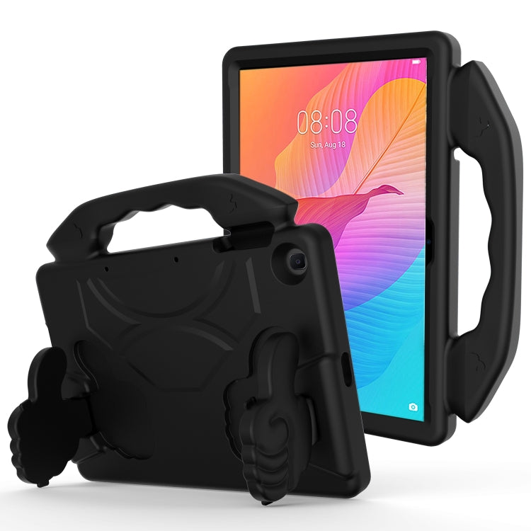 Black kids tablet protective case with handle and thumb bracket, rugged EVA