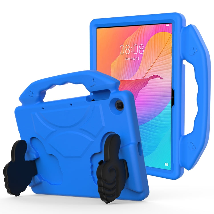 Blue kids tablet protective case with handle and thumb bracket, rugged EVA