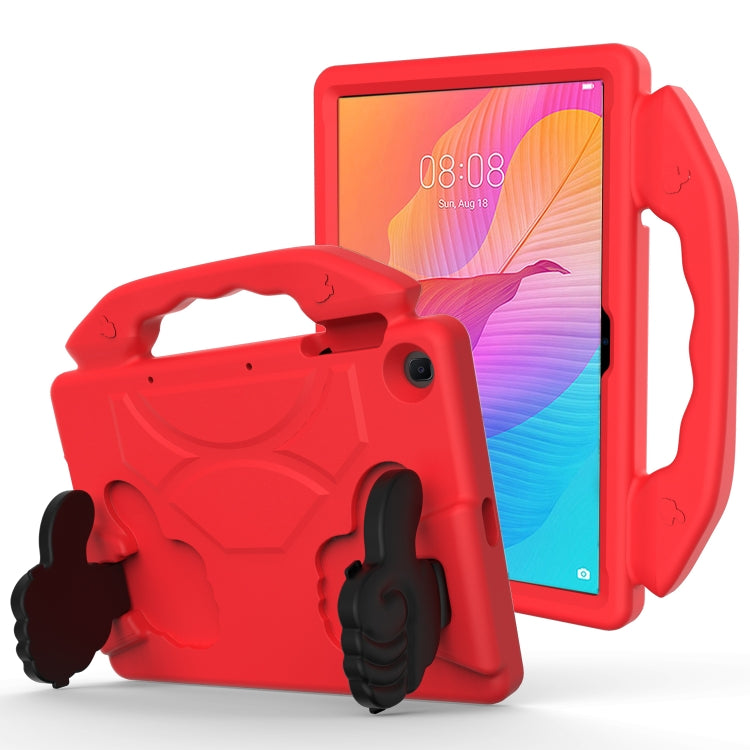 Red kids tablet protective case with handle and thumb bracket, rugged EVA