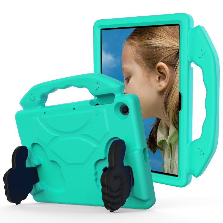 Kids tablet protective case with handle and thumb bracket, teal EVA shell