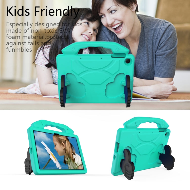 Teal kids tablet protective shell with handle, child-friendly EVA design