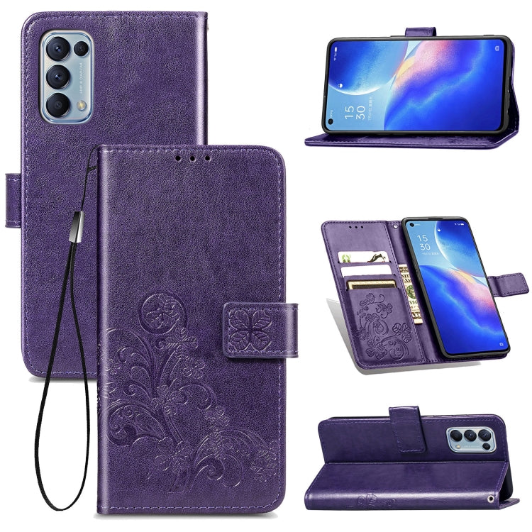 Four-leaf Clasp Embossed Buckle Mobile Phone Protection Leather Case with Lanyard & Card Slot & Wallet & Bracket Function, For Xiaomi Mi 11, For Nokia 5.4, For Xiaomi Redmi Note 9 5G, For vivo Y52s, For OPPO Reno5, For Huawei  Nova 8