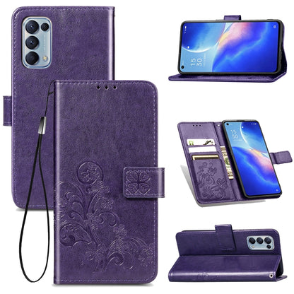 Four-leaf Clasp Embossed Buckle Mobile Phone Protection Leather Case with Lanyard & Card Slot & Wallet & Bracket Function, For Xiaomi Mi 11, For Nokia 5.4, For Xiaomi Redmi Note 9 5G, For vivo Y52s, For OPPO Reno5, For Huawei  Nova 8