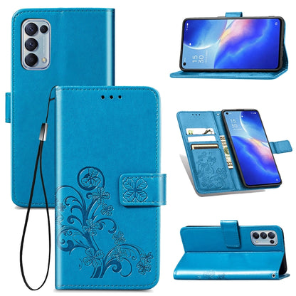 Four-leaf Clasp Embossed Buckle Mobile Phone Protection Leather Case with Lanyard & Card Slot & Wallet & Bracket Function, For Xiaomi Mi 11, For Nokia 5.4, For Xiaomi Redmi Note 9 5G, For vivo Y52s, For OPPO Reno5, For Huawei  Nova 8