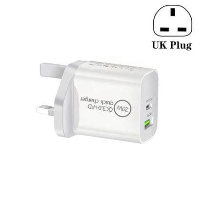 White UK plug dual USB fast charging travel charger, compact wall plug design