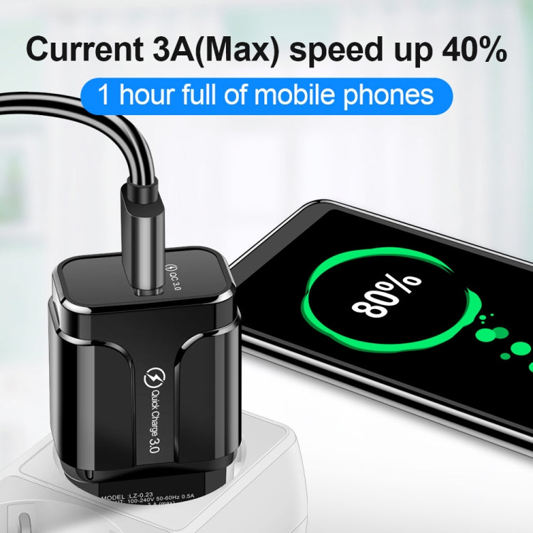 LZ-023 18W QC 3.0 USB Portable Travel Charger + 3A USB to Micro USB Data Cable, EU Plug, Micro USB Data Cable, EU Plug