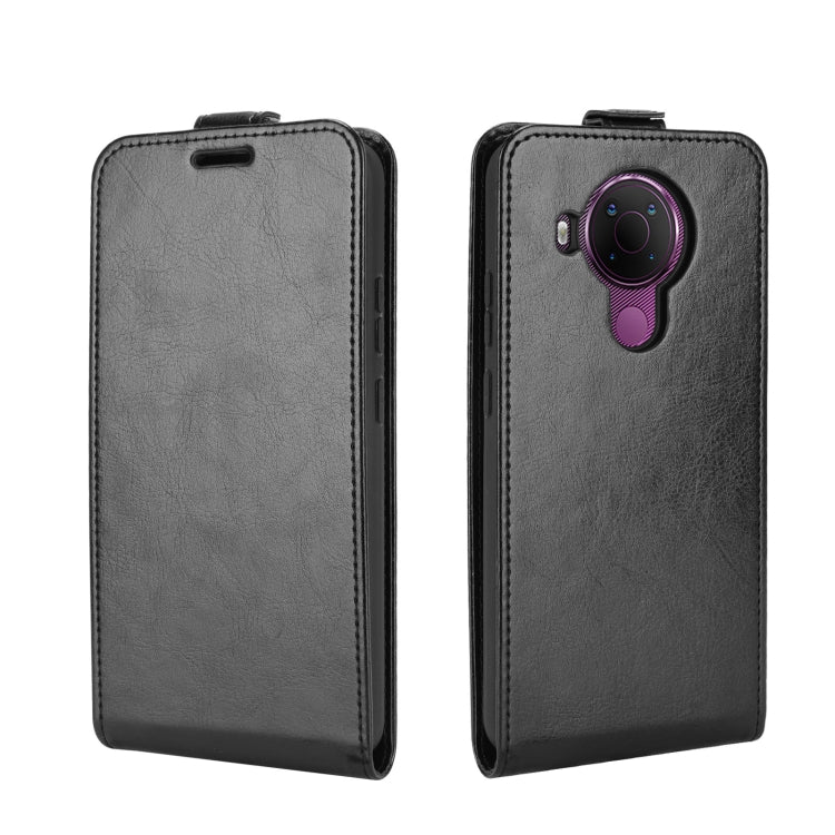 Black vertical flip leather phone case, front and back view