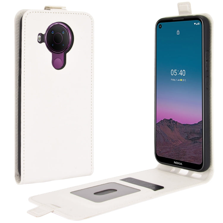 White vertical flip leather phone case with camera cutout and card slot