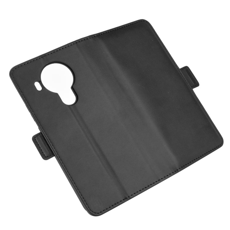Black leather flip phone case with camera cutout on the back cover