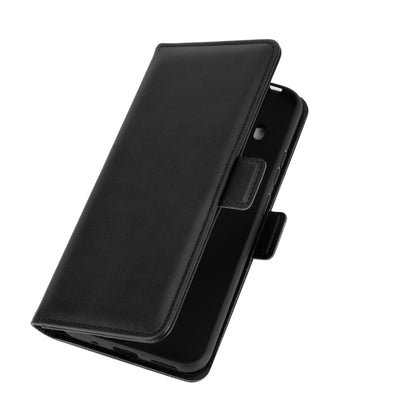 Black leather flip phone case, slim side profile with magnet closure tab