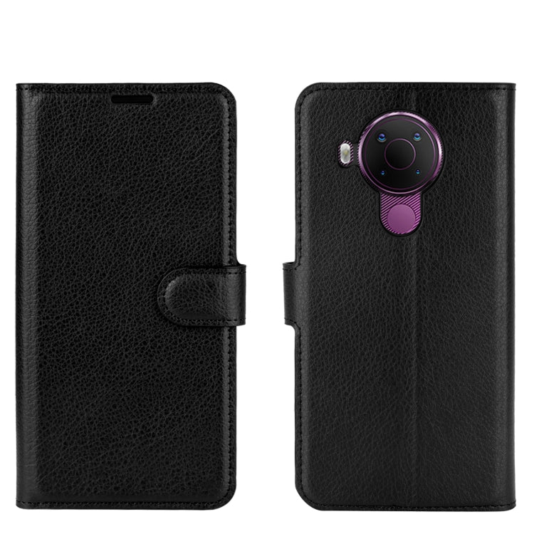 Black litchi-texture wallet flip phone case with front cover and strap-style handle