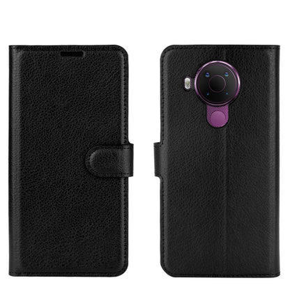 Black litchi-texture wallet flip phone case with front cover and strap-style handle
