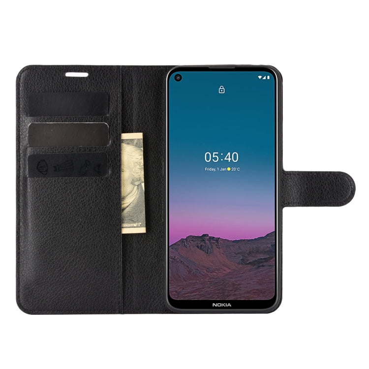 Black litchi-texture flip wallet case with card slots and front cover for phone