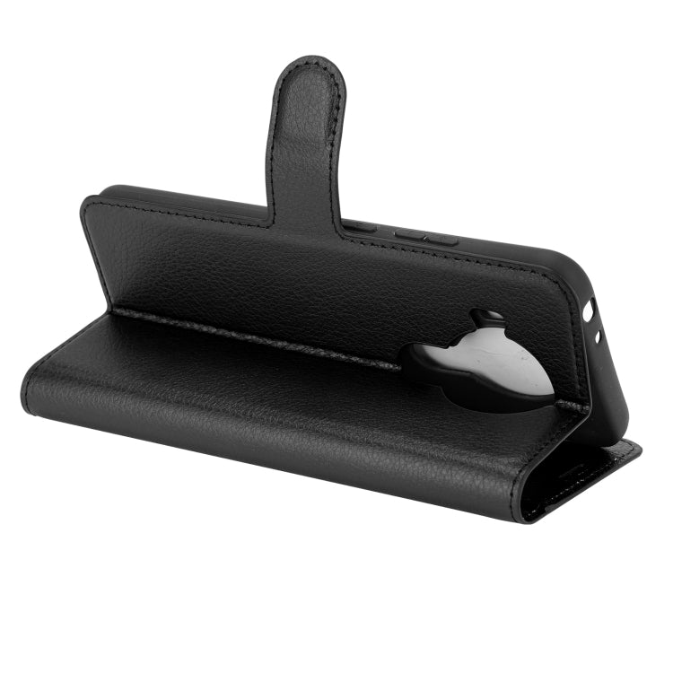 Black litchi-texture flip protective case with horizontal stand for hands-free viewing