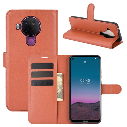 Brown litchi-texture flip wallet phone case with card slots and stand cover