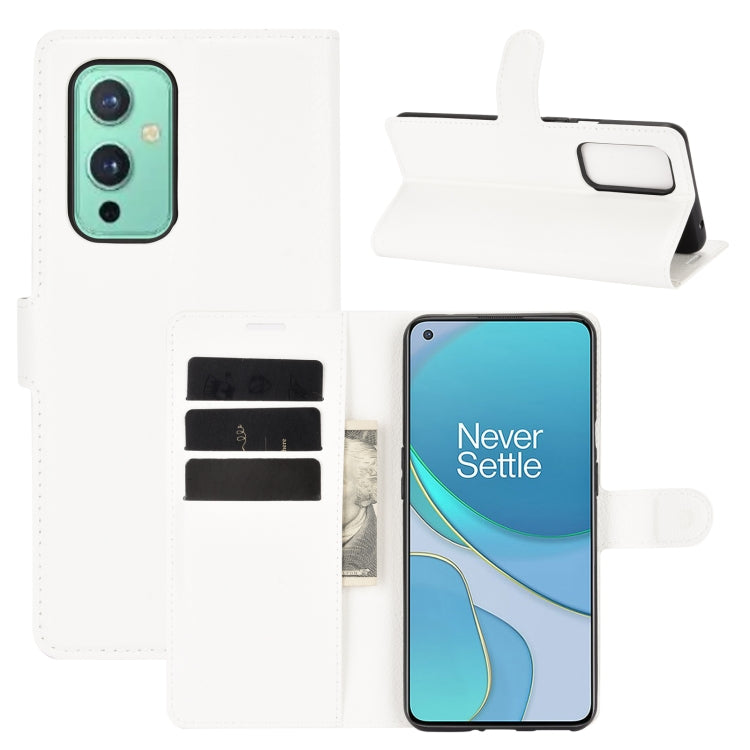 White litchi-texture flip wallet case with card slots and holder for smartphone