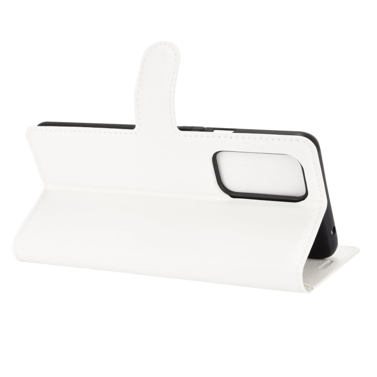 White flip wallet phone case with front pocket cutout and stand kickstand