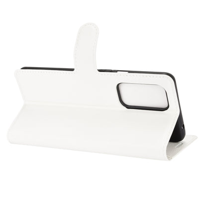 White flip wallet phone case with front pocket cutout and stand kickstand