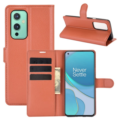 Brown litchi-texture flip wallet case with card slots and phone holder