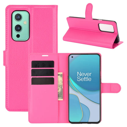 Rose pink flip phone wallet case with card slots and viewing stand for OnePlus 9