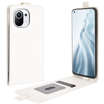 Xiaomi Mi 11 leather flip phone case, white with card slot and screen cover