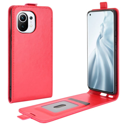 Xiaomi Mi 11 leather flip phone case, red with open stand and card slot