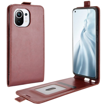 Xiaomi Mi 11 leather flip phone case, brown with card holder and camera cutout