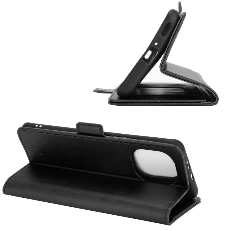 Black leather flip phone case with stand position and side magnetic buckle