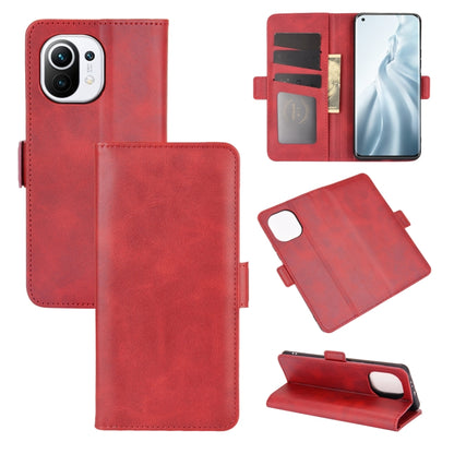 Red leather flip phone case with card slots and magnetic closure for Xiaomi Mi 11
