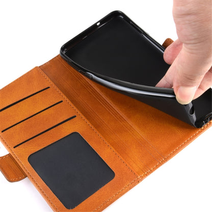 Tan leather flip wallet case with card slots and phone holder panel for Xiaomi Mi 11