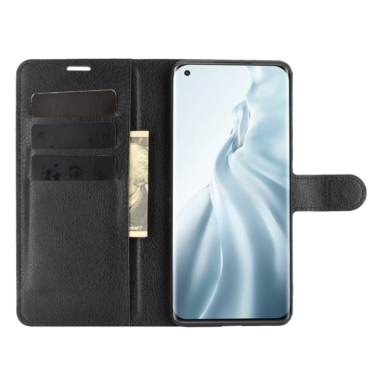 Black flip wallet phone case with card slots and holder strap for Xiaomi Mi 11