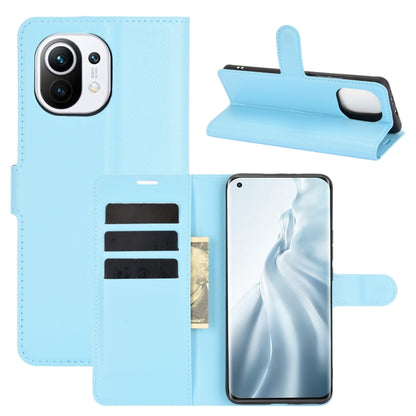 Light blue flip wallet phone case for Xiaomi Mi 11 with card slots and holder
