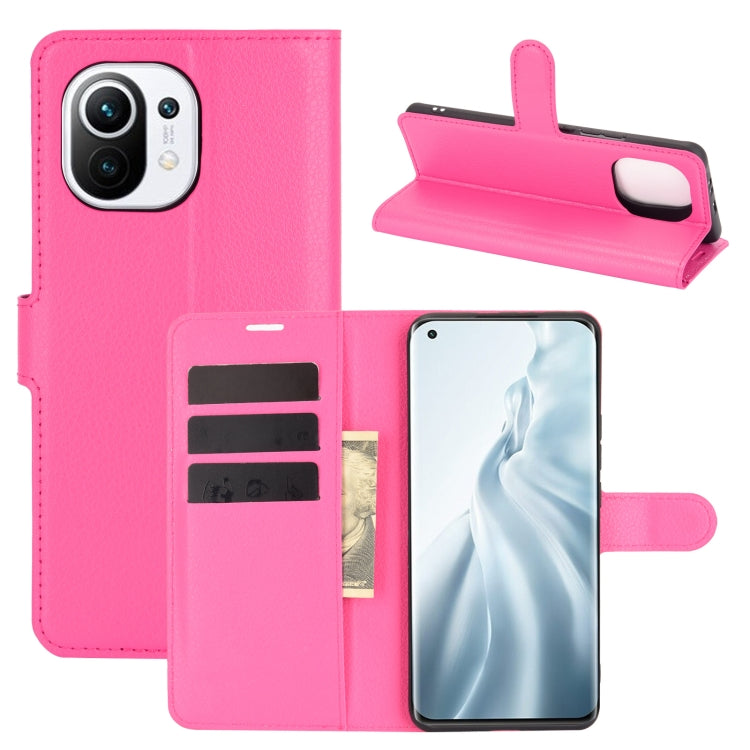 Rose pink flip wallet phone case for Xiaomi Mi 11 with card slots and stand